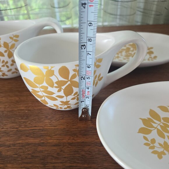 Set of 2 Teavana Gold Winter Leaf Porcelain Cups Saucers 5" - Picture 14 of 14